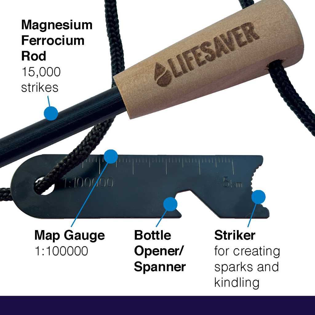 Close up showing the strike tool features on the LifeSaver Fire Starter