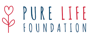 Logo of Pure Life Foundation with a heart and flower design.